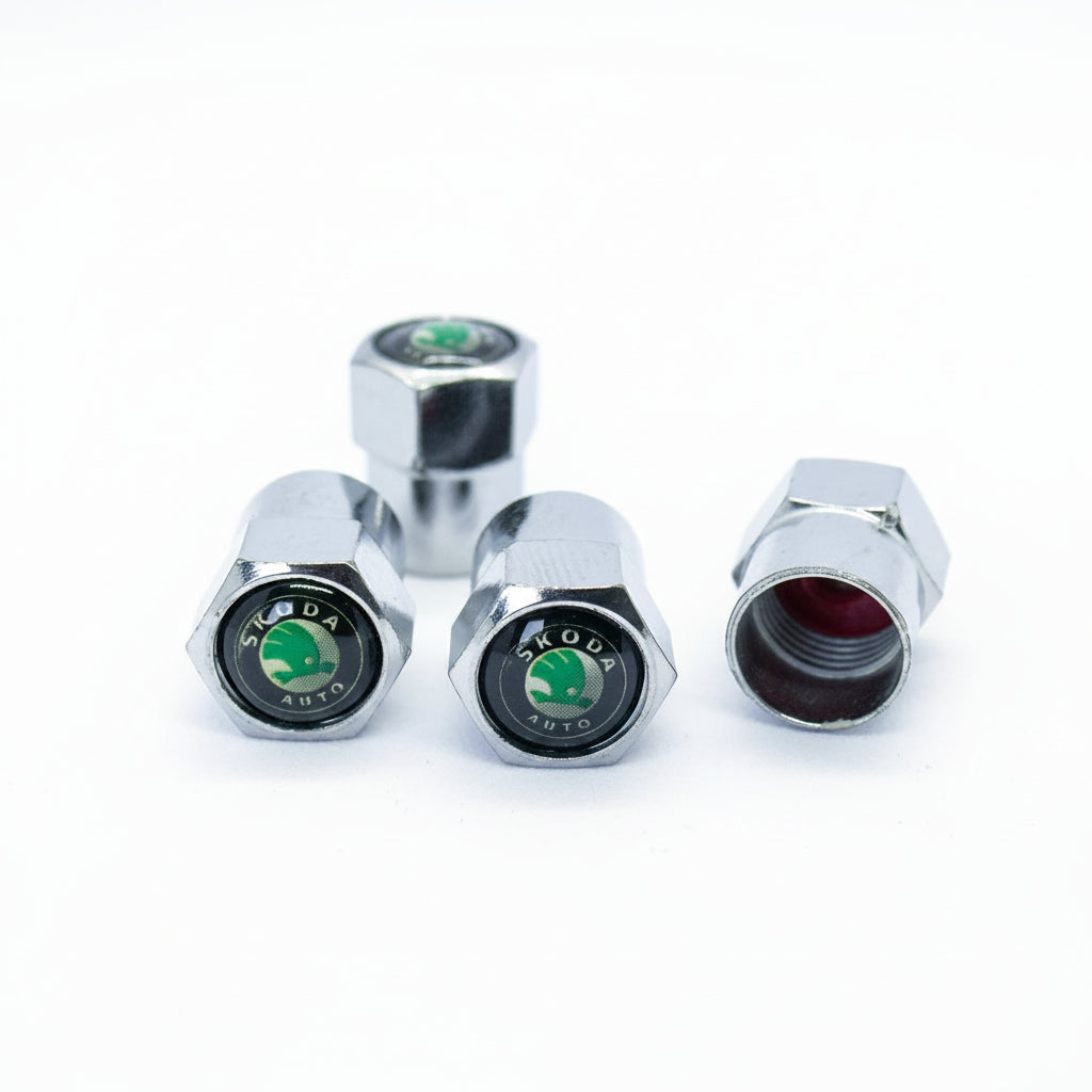 Skoda Style Tyre Valve Cap - Nut Style (Set of 4)