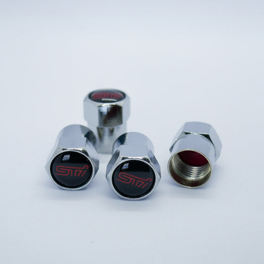 Subaru STI (Black Logo) Style Tyre Valve Cap - Nut Style (Set of 4)