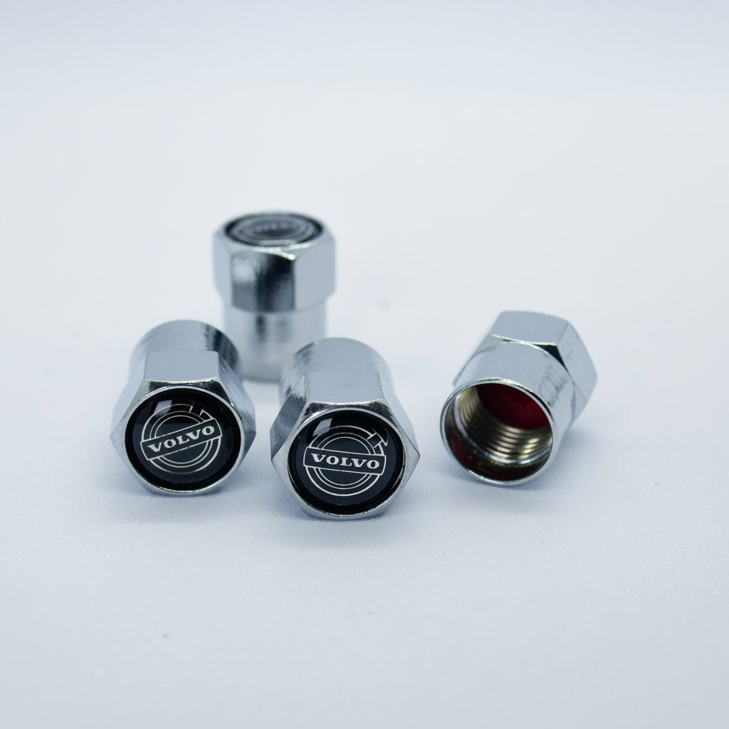Volvo Style Tyre Valve Cap - Nut Style (Set of 4)