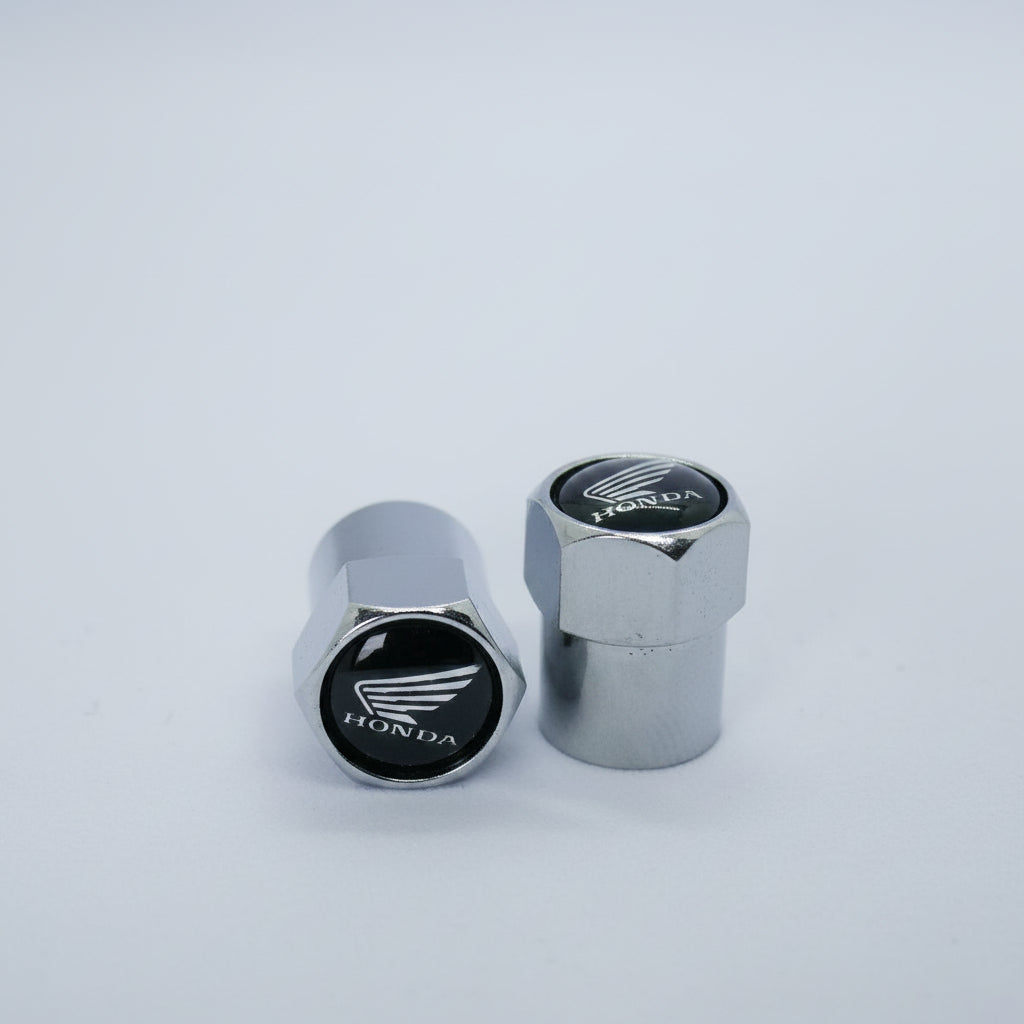Honda Motorcycle (Silver Wing on Black) Style Tyre Valve Cap - Nut Style (Set of 2)