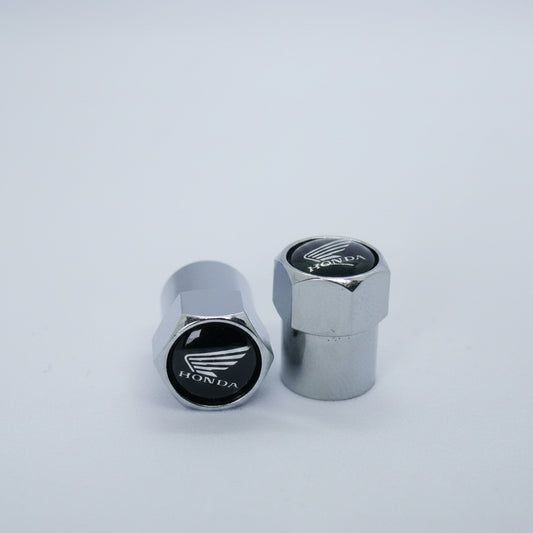 Honda Motorcycle (Silver Wing on Black) Style Tyre Valve Cap - Nut Style (Set of 2)